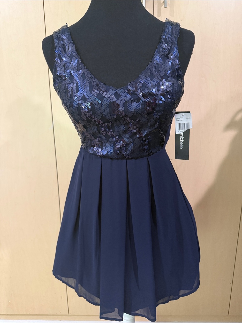 Navy Sequin Bodice Mini Dress